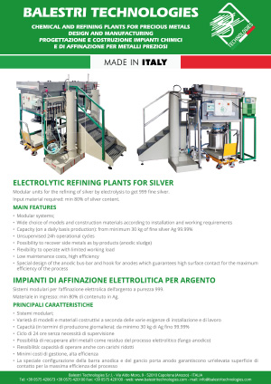 Impianto di affinazione elettrolitica per argento